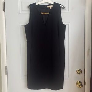 Michael Kors Black Sheath Dress w/Gold Tone Bar Accent, Size 12